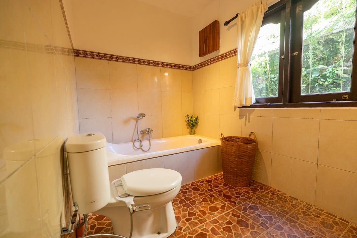 Bathroom with a deep soaking bathtub